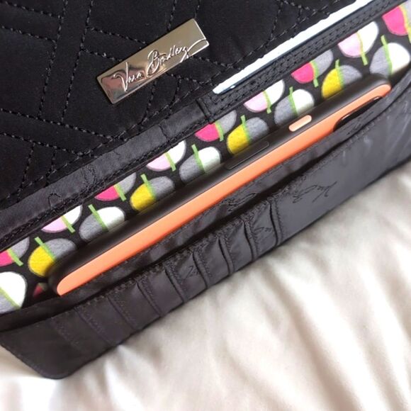 Vera Bradley Trifold Wallet Black Quilted Slim Sleek Clutch Microfiber NWT - Picture 12 of 17